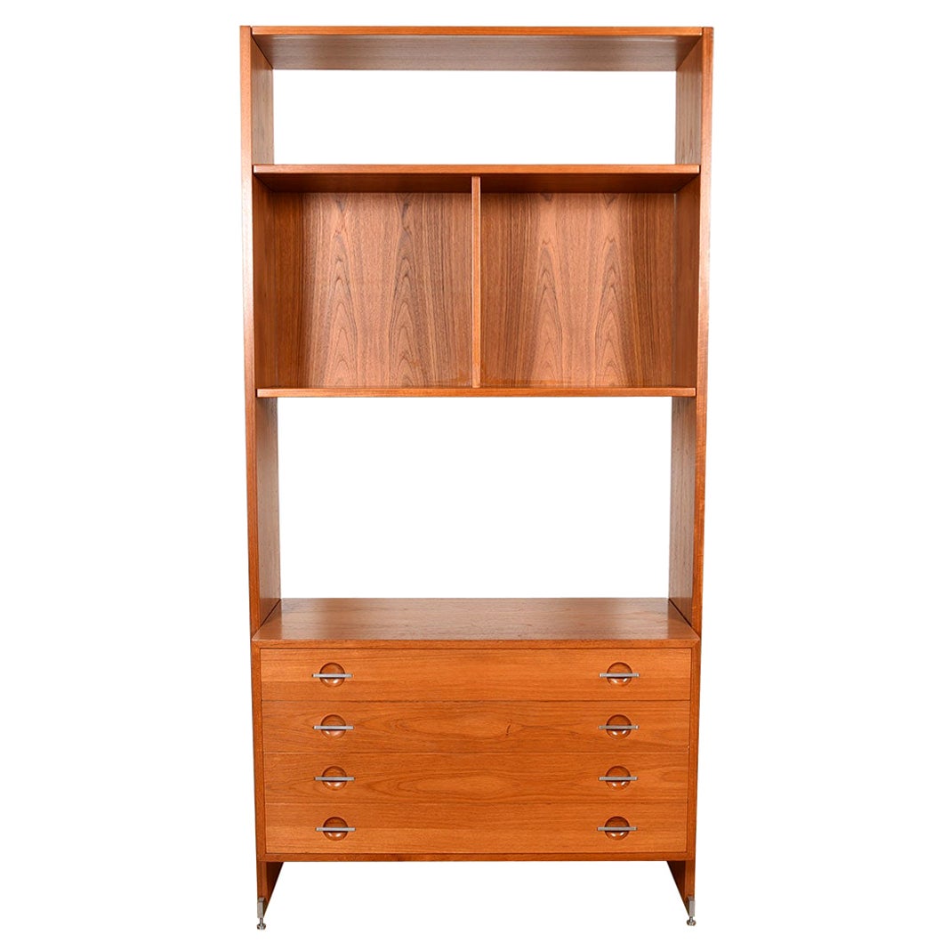 Hans Wegner Danish Teak Single Column Wall Unit / Room Divider with Display Case For Sale