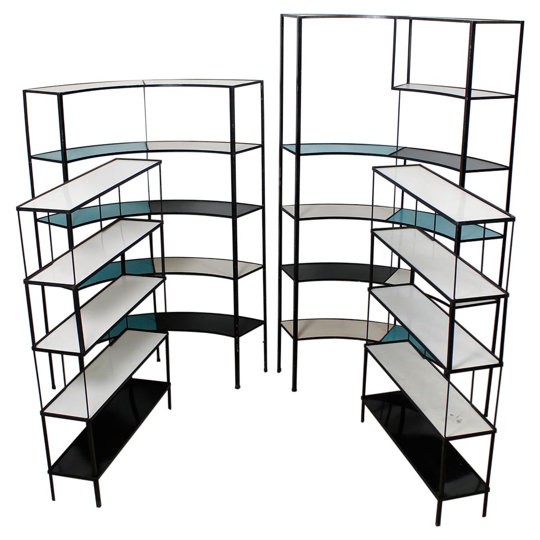 Set of Rare Multi-Color Curved Shelving Units by Frederick Weinberg