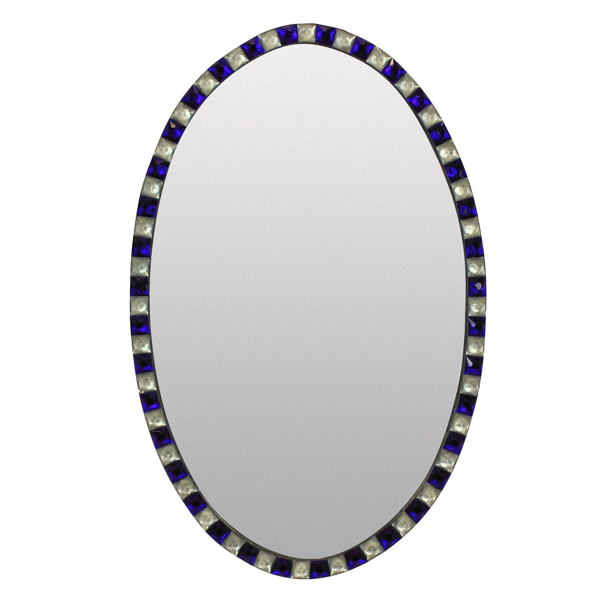 Georgian Style Irish Mirror with Blue Glass & Rock Crystal Faceted Border For Sale