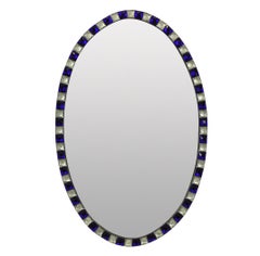 Georgian Style Irish Mirror with Blue Glass & Rock Crystal Faceted Border