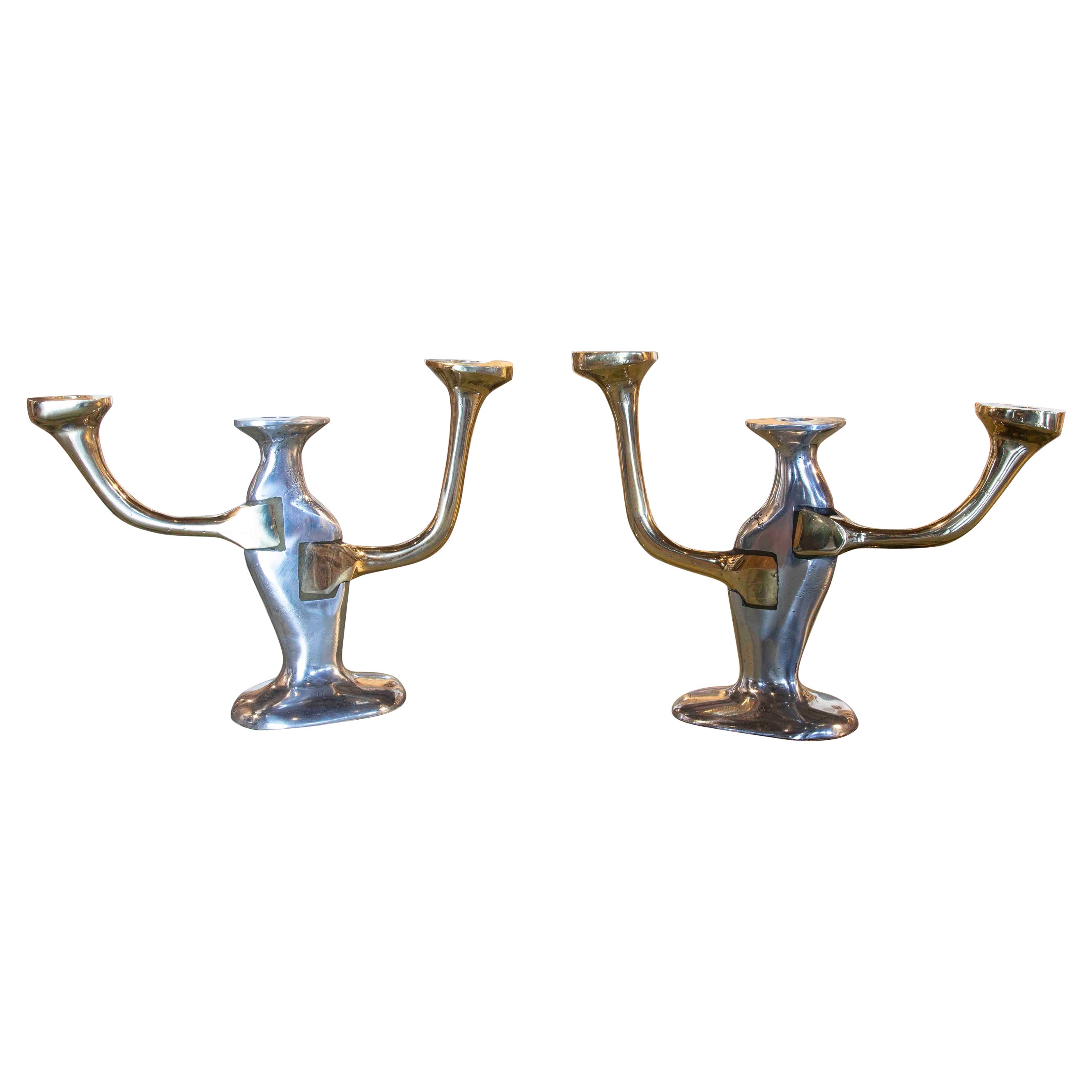 1980s Pair of Bronze Candlesticks by the Artist David Marshall