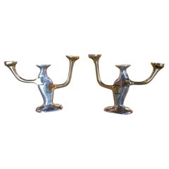 1980s Pair of Bronze Candlesticks by the Artist David Marshall