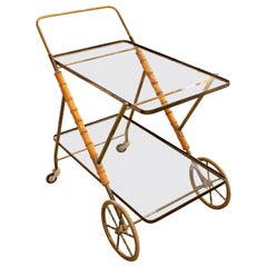 Retro 1960s Brass and Bamboo Beverage Trolley with Wheels