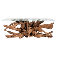 Root Wood Console with Glass