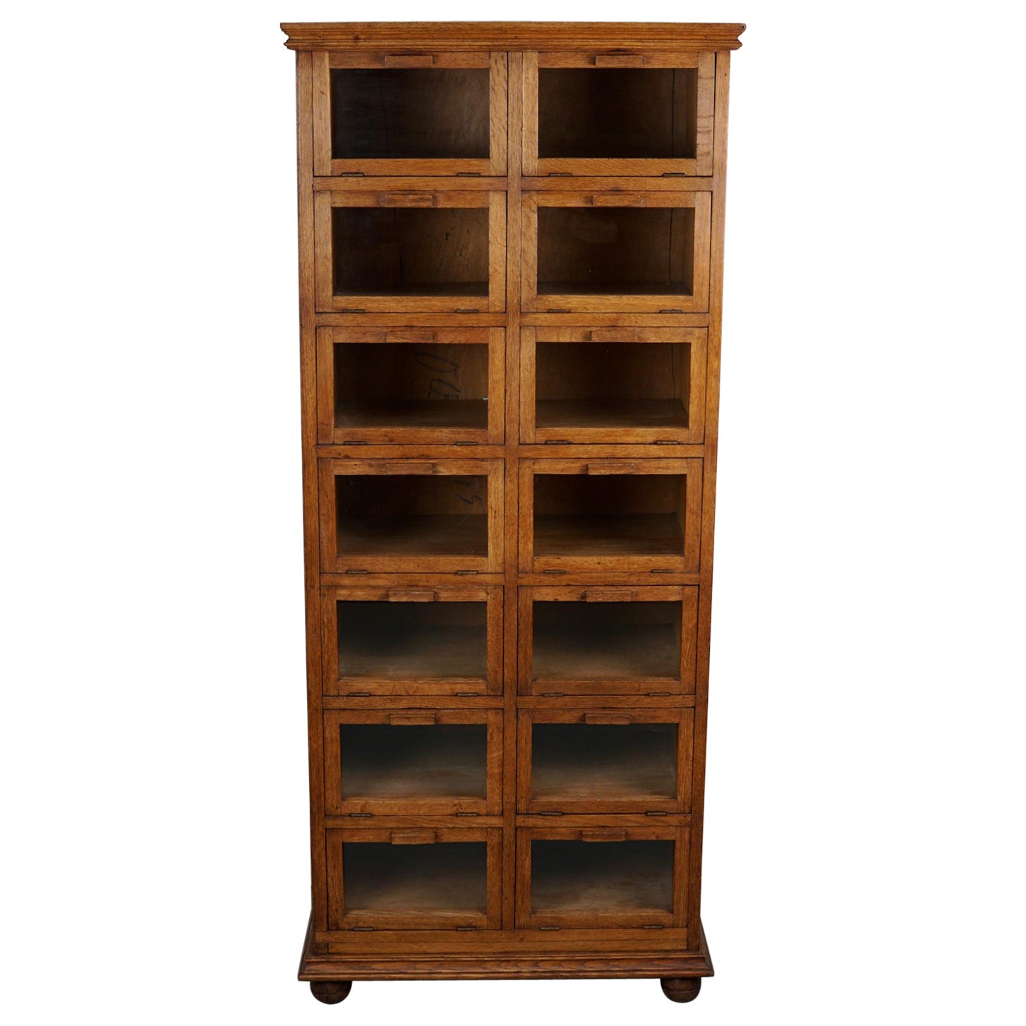 Vintage Dutch Oak Haberdashery Shop Cabinet / Vitrine Drop Down Doors, 1930s For Sale