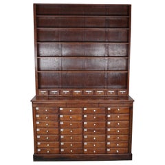 Large German Oak Apothecary Cabinet with Enamel Shields, Late 19th Century