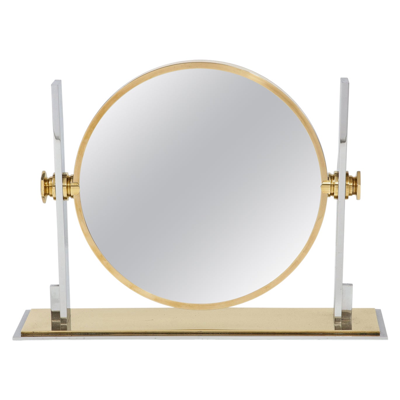 Karl Springer Large Vanity Mirror in Brass and Chrome, USA, 1980s For Sale