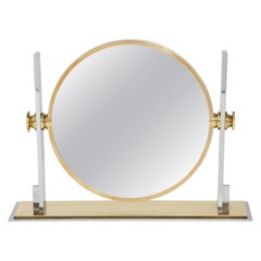 Grand miroir de coiffeuse Karl Springer en laiton et chrome, États-Unis, années 1980