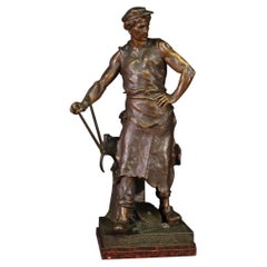 19th Century Patinated Metal Signed Picault French Sculpture the Work, 1890