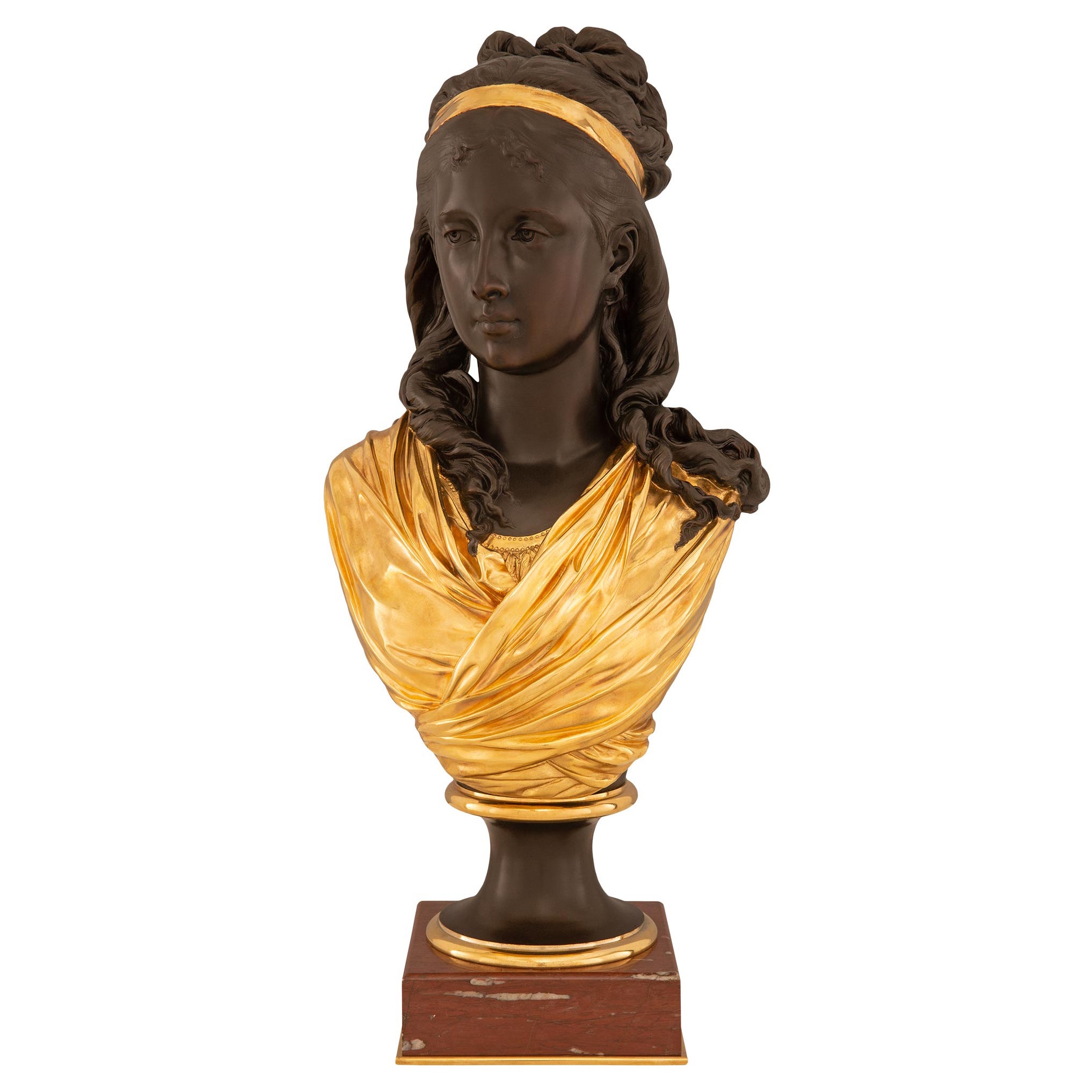 Buste en bronze, marbre et bronze doré d'époque Belle Époque du XIXe siècle en vente