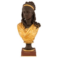 Antique French 19th Century Belle Époque Period Bronze, Marble, and Ormolu Bust
