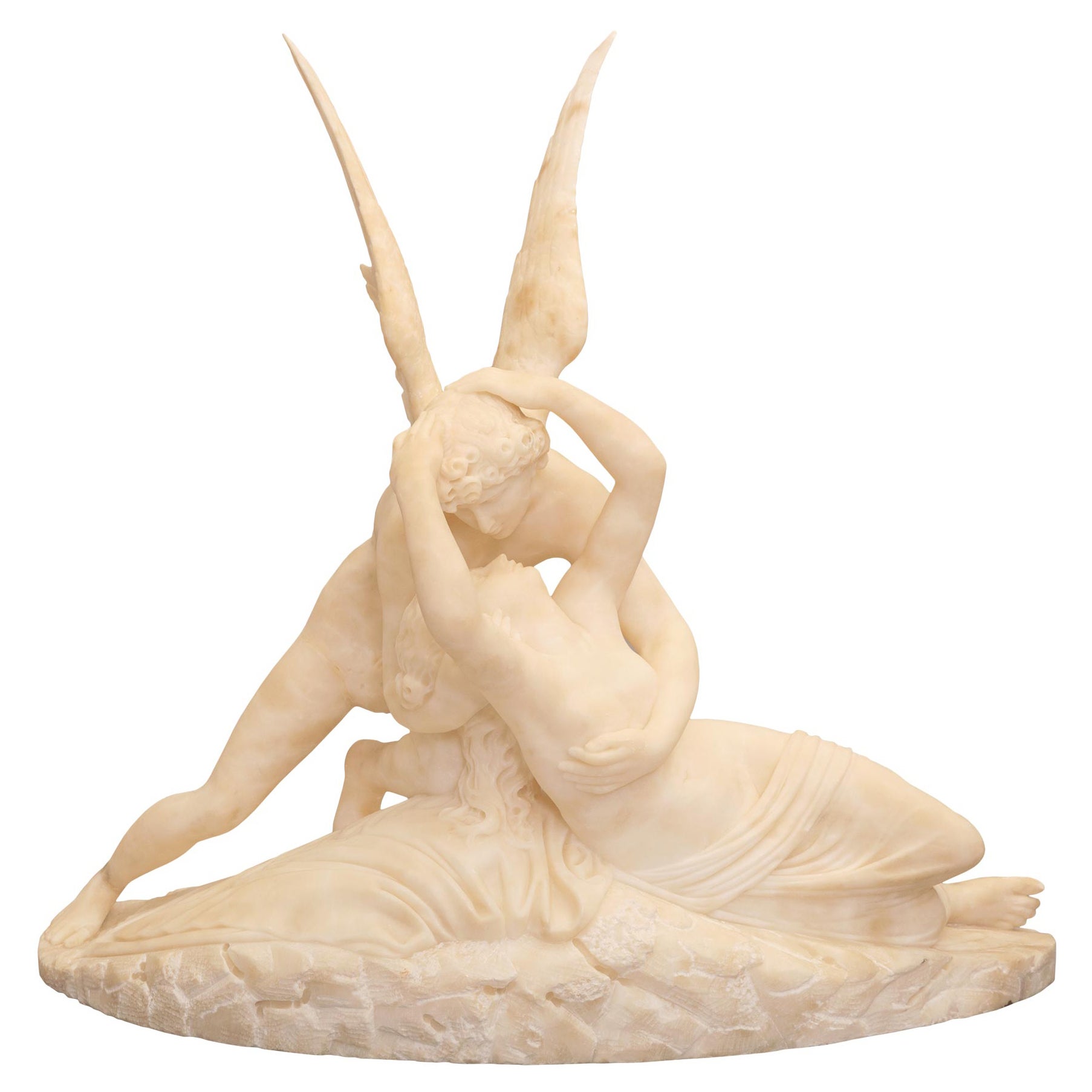 French Mid-19th Century Alabaster Statue of Cupid and Psyche For Sale