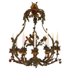Italian 18th Century Louis XIV Period Patinated Iron and Tole Chandelier
