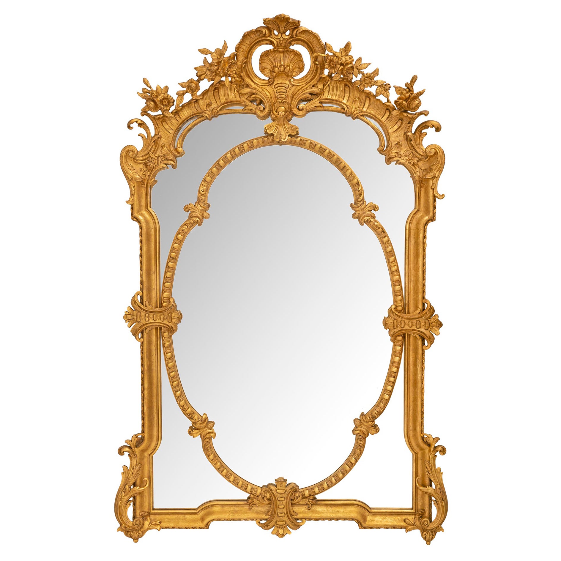 French 19th Century Louis XVI St. Double Framed Giltwood Mirror For Sale