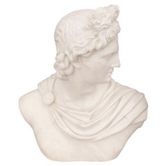 Italian 19th Century Neo-Classical St. Marble Bust of Apollo Belvedere
