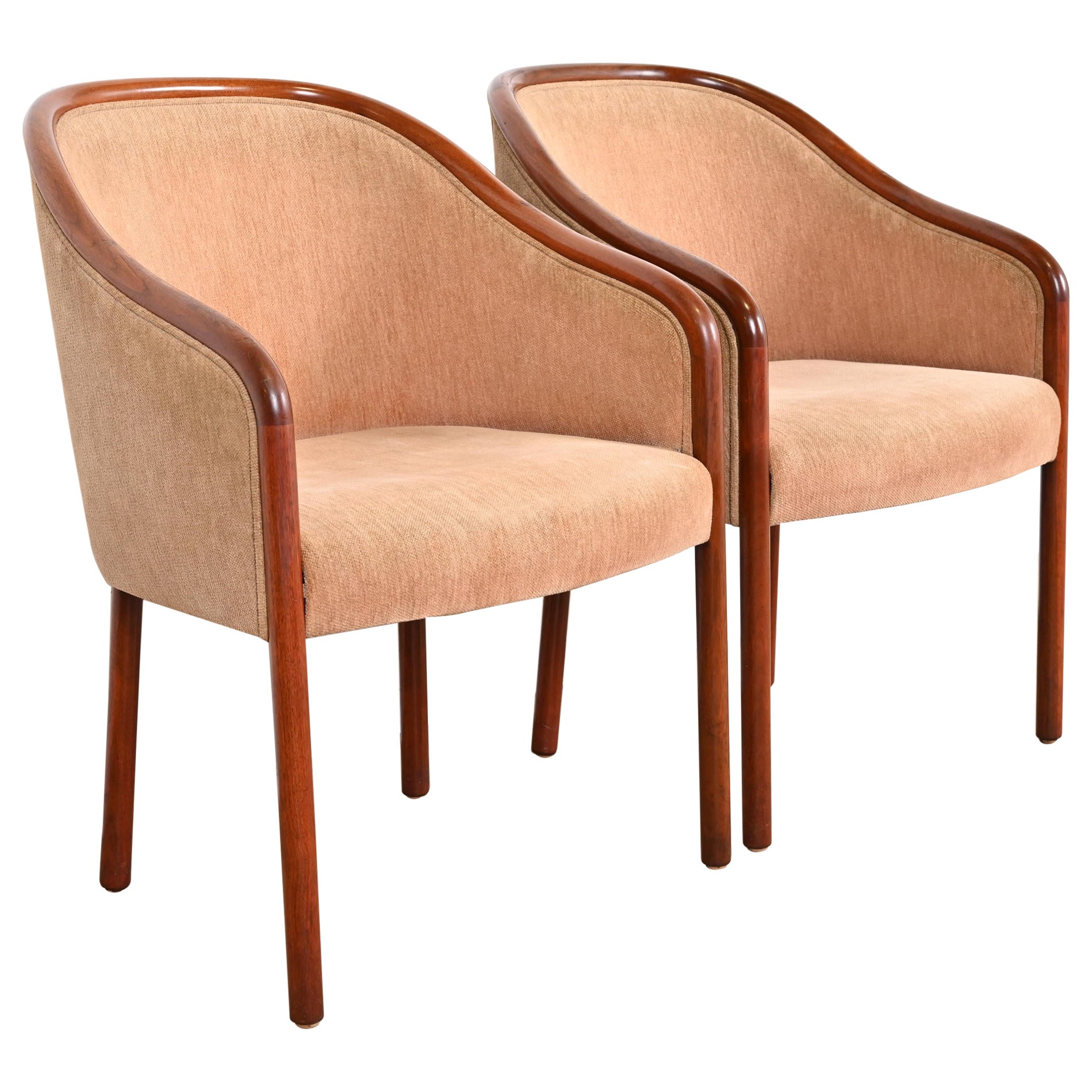 Ward Bennett for Brickel Associates Landmark Sculpted Ash Upholstered Tub Chairs For Sale