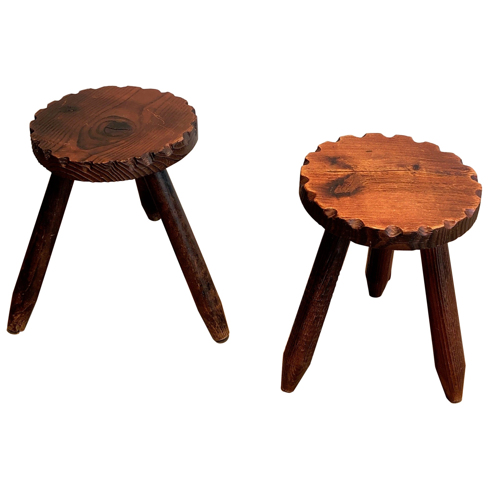 Pair of Pine Brutalist Stools, French Work, circa 1950 For Sale