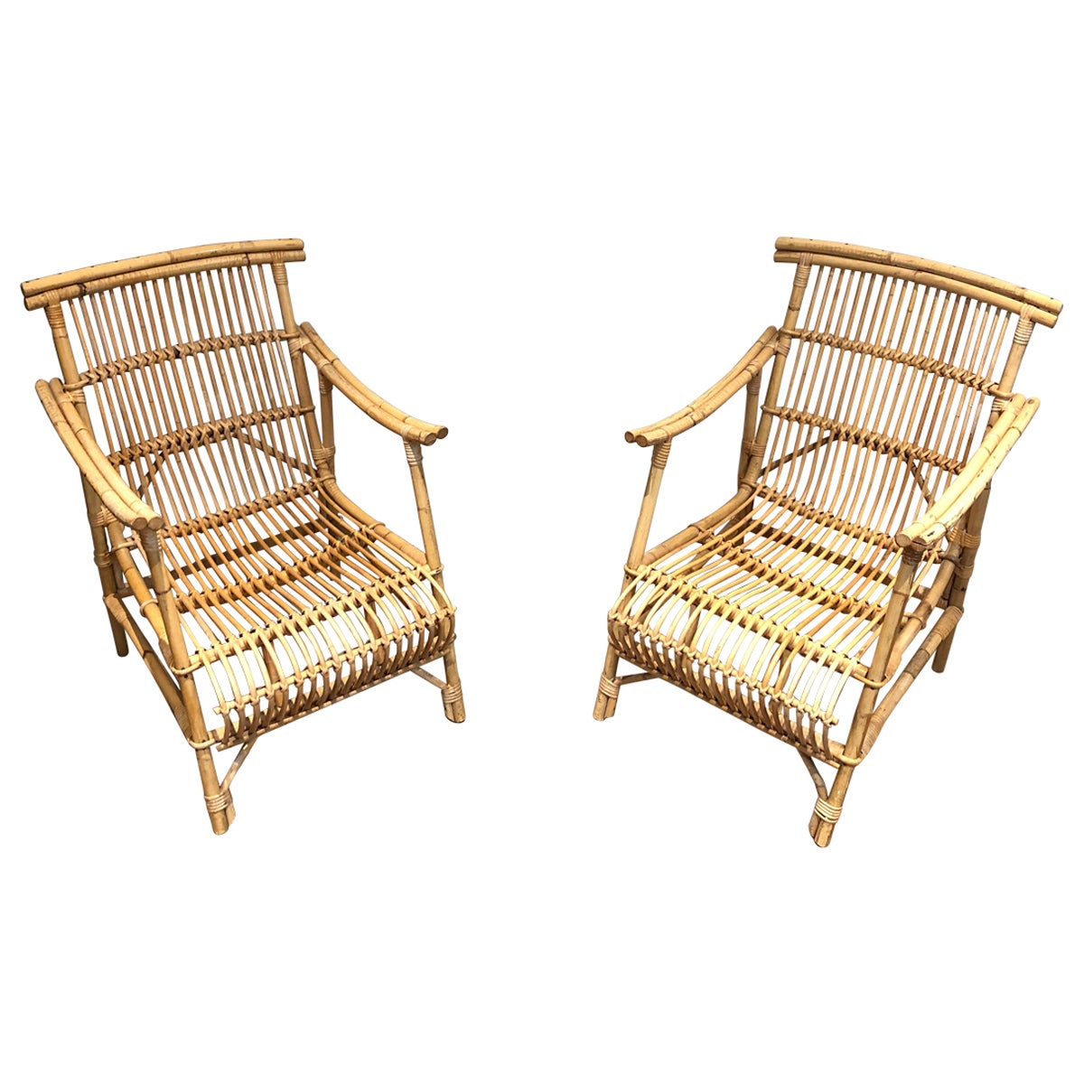 Pair of Rattan Armchairs. French Work, circa 1950 For Sale