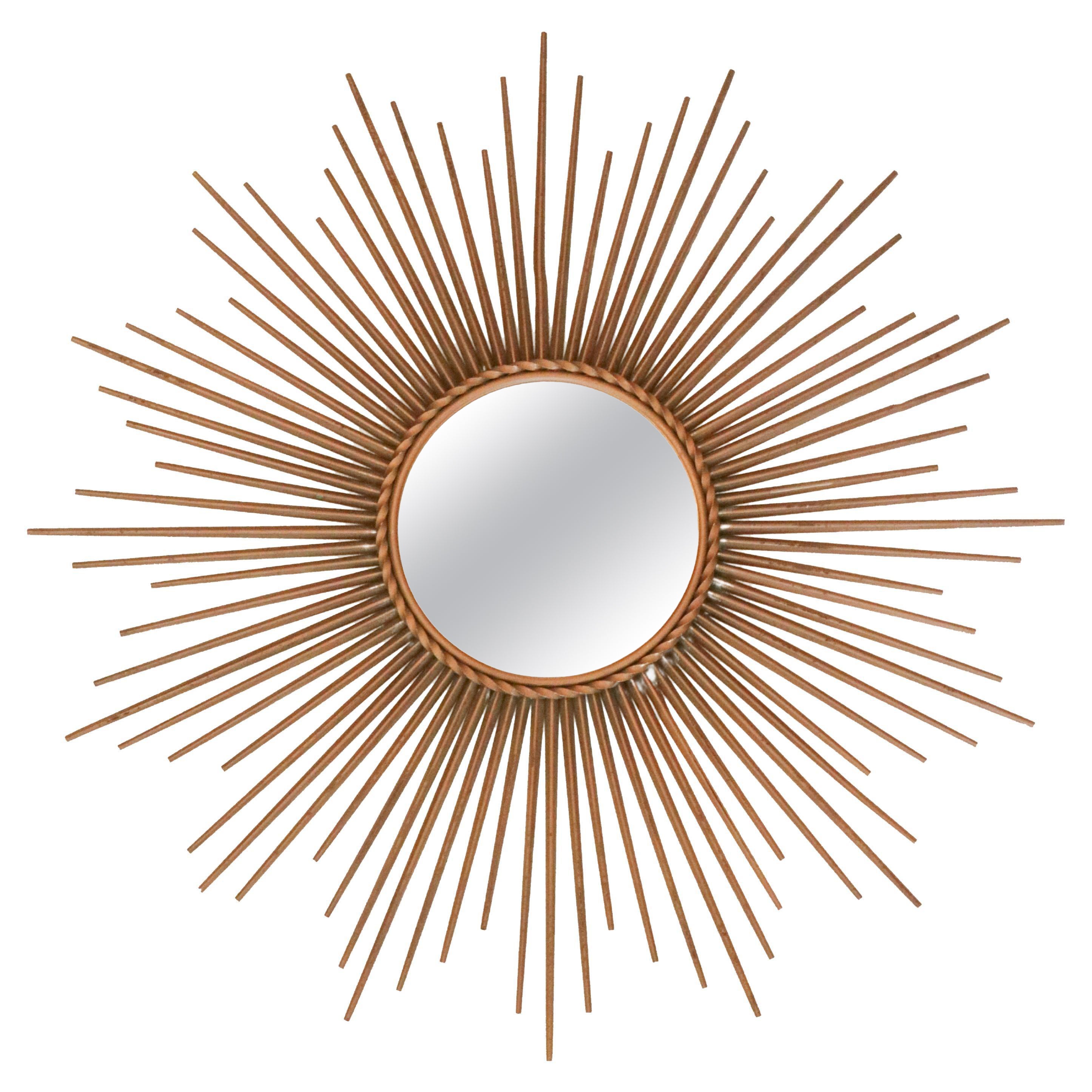 Brass Sunburst Mirror by Chaty Villauris For Sale