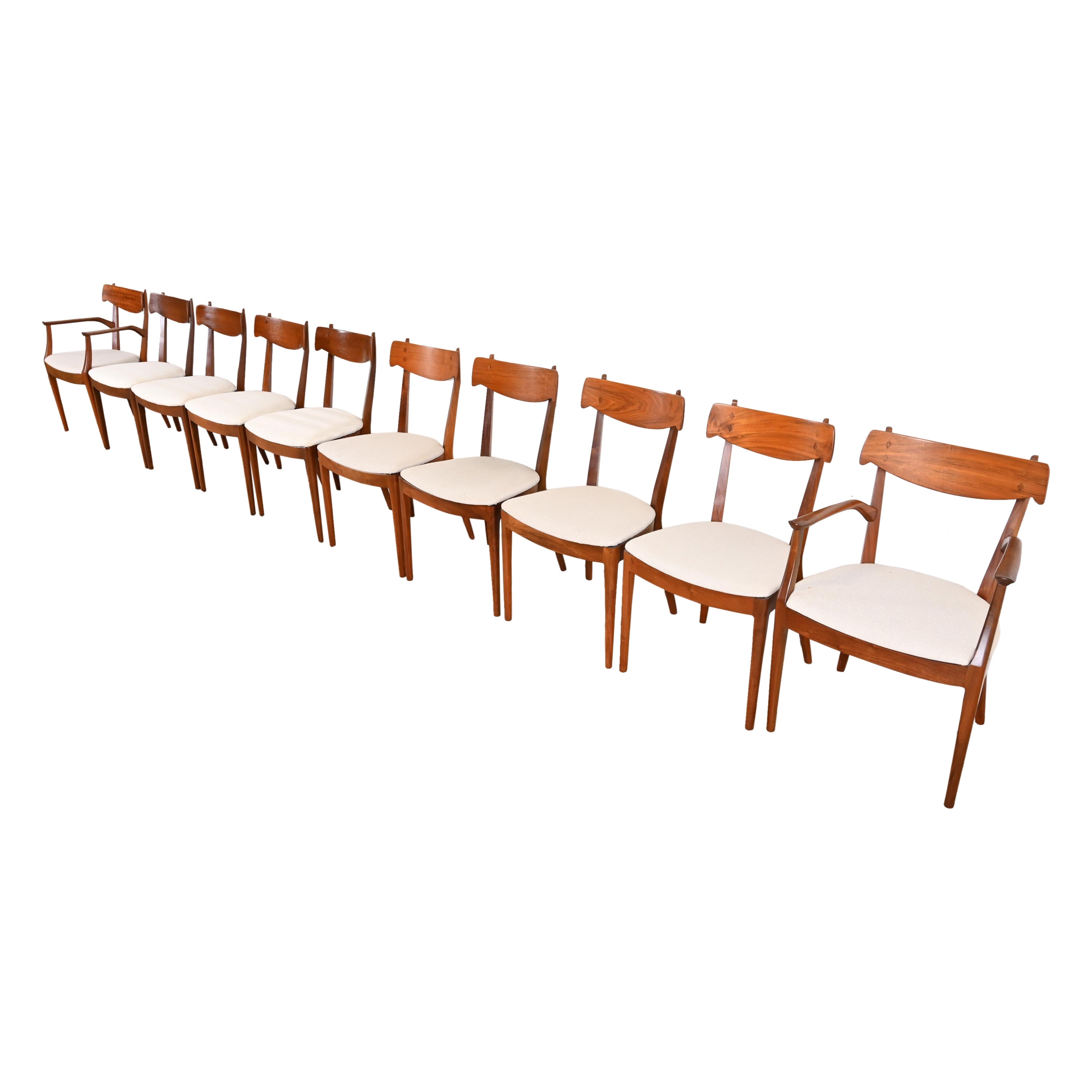 Kipp Stewart for Drexel Declaration Sculpted Walnut Dining Chairs, Set of Ten