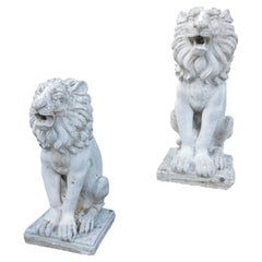 Paire de lions vintage en béton pour jardin, années 1900, Italie