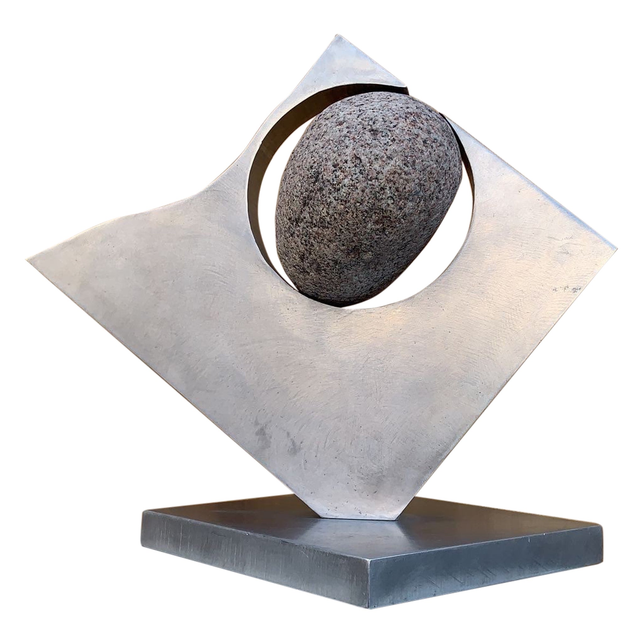 Vintage Thomas C. Hicks Jr. Steel and Stone Sculpture For Sale