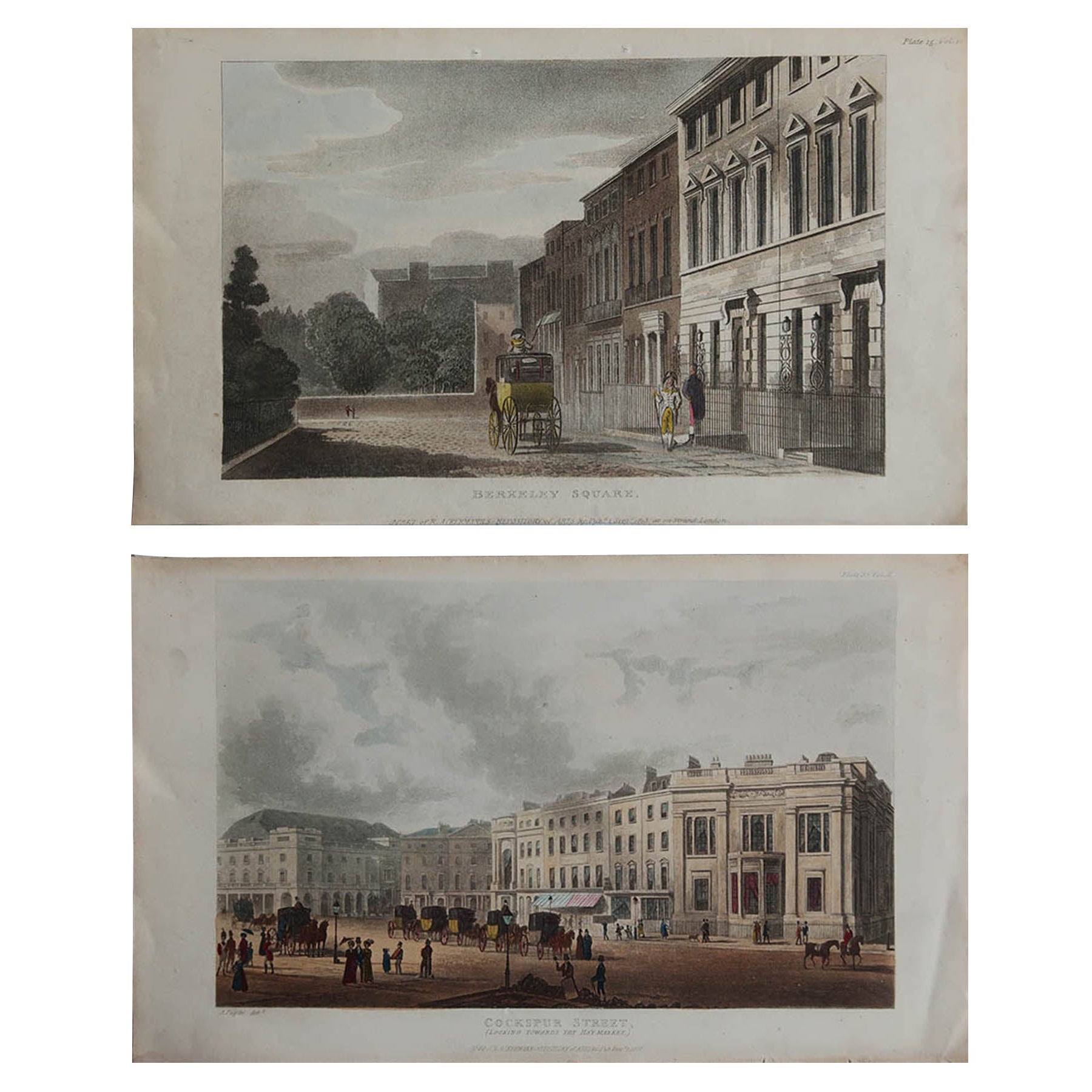 Paire d'estampes architecturales anciennes de Londres d'après Pugin, datées de 1813 en vente