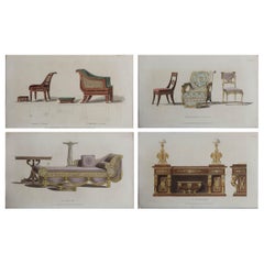 Ensemble de 4 impressions originales et anciennes de meubles de style Régence. Daté de 1825