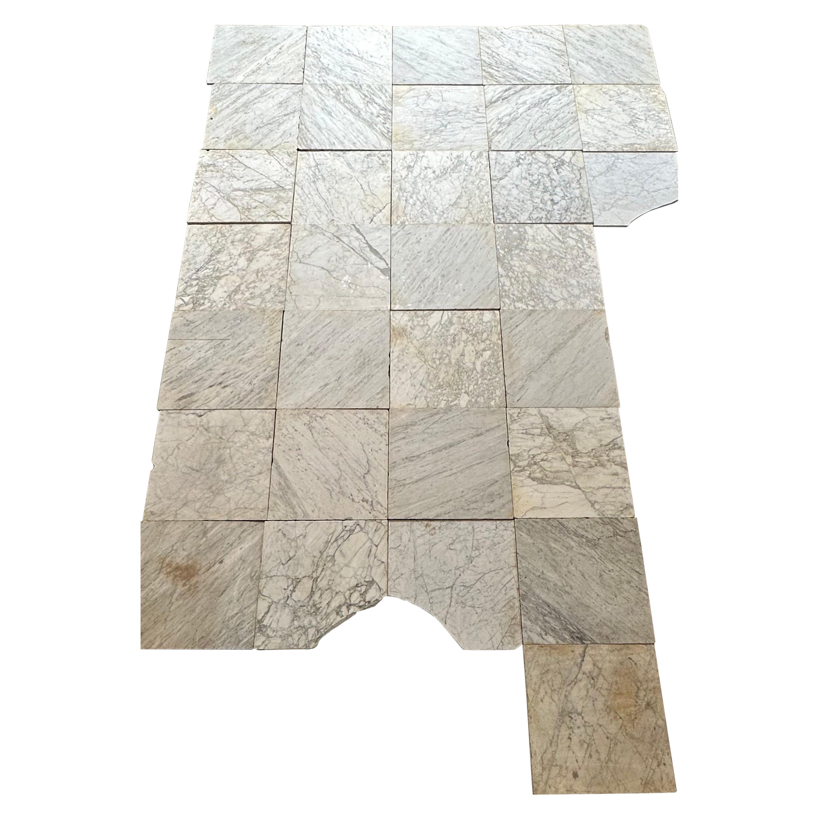Beautiful Lot of Reclaimed Antique Carrara Marble Floor Tiles For Sale