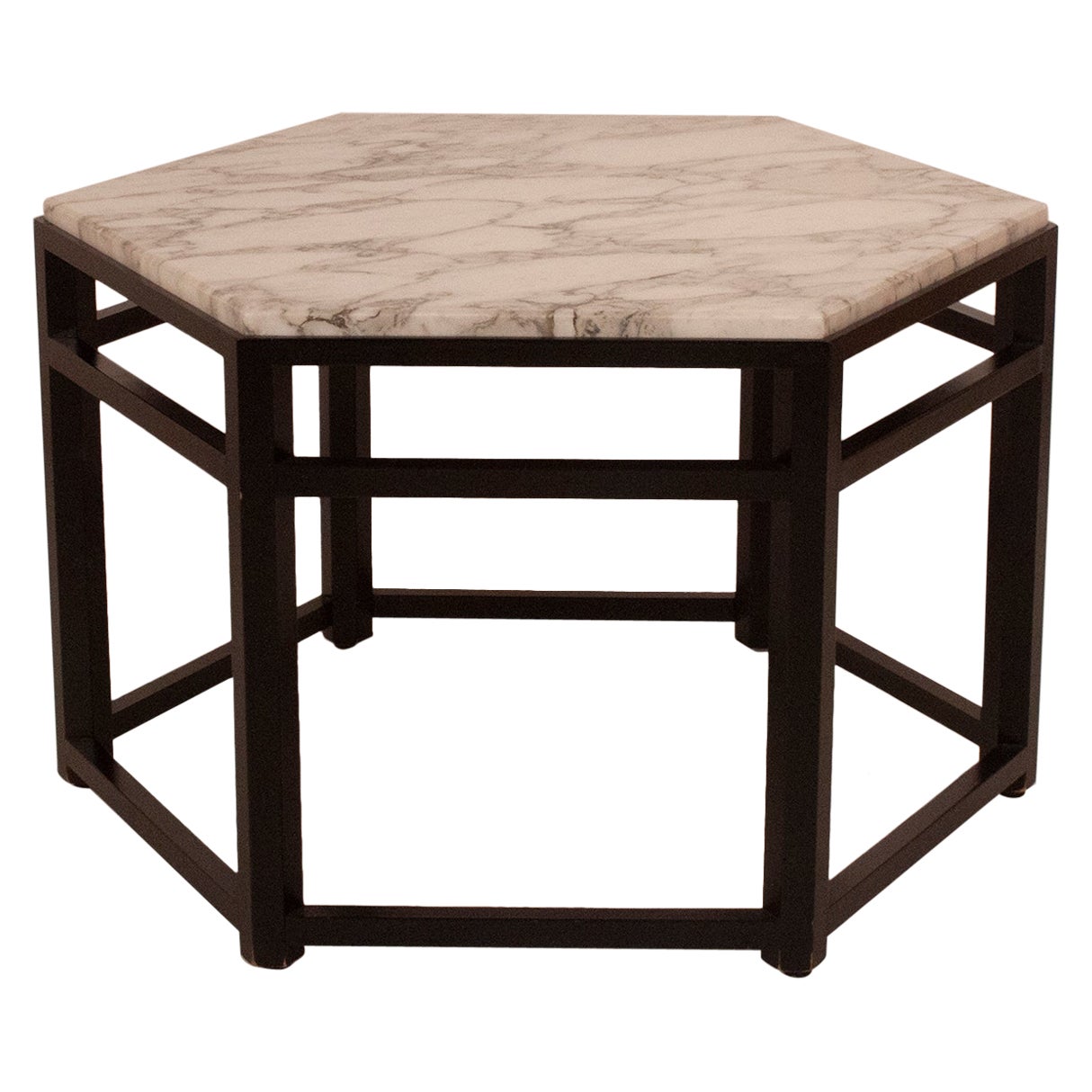 Mid-century Modern Italian Side Table in White Marble and black structure, 1970s