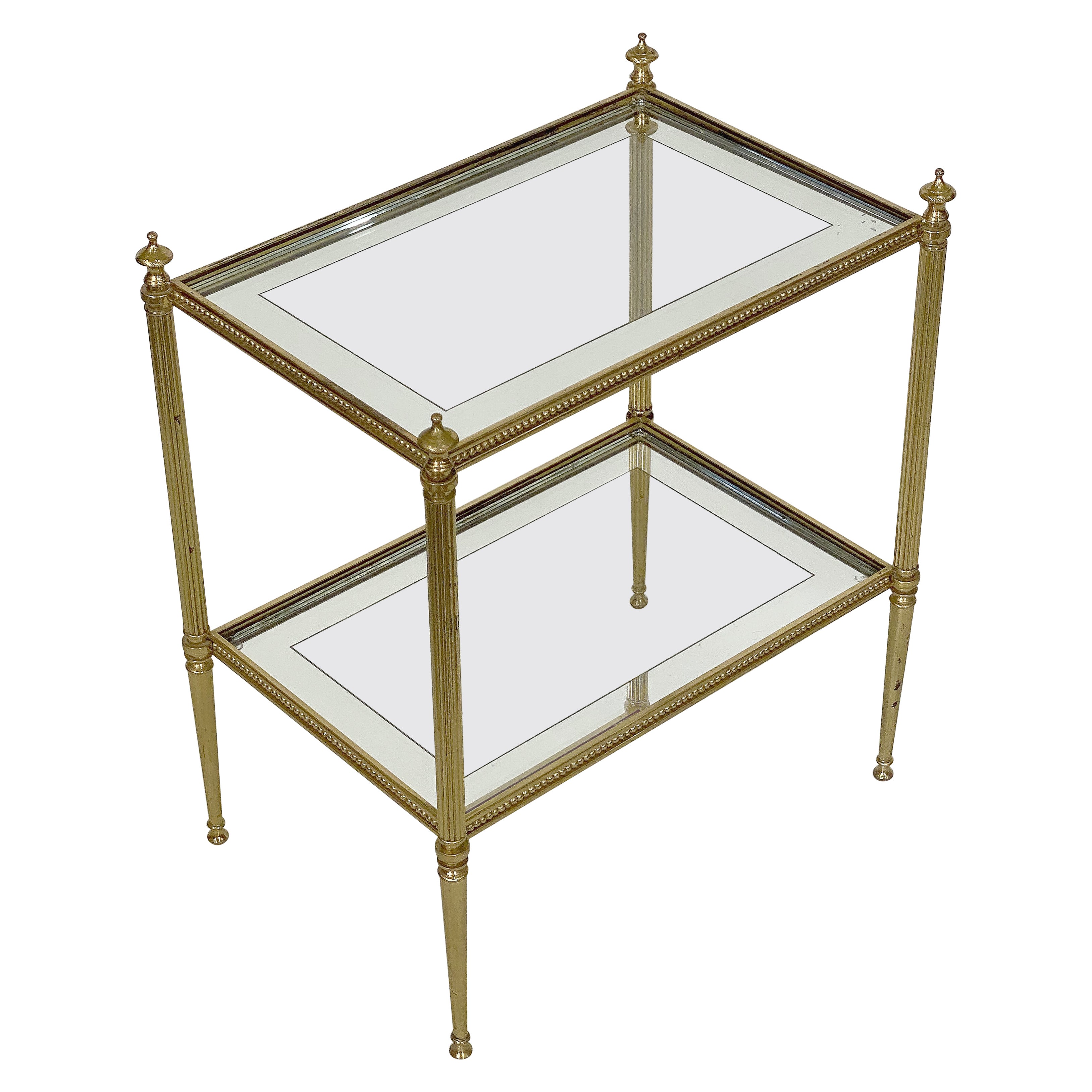 French Two-Tiered Cocktail End or Side Table of Gilt Bronze and Glass