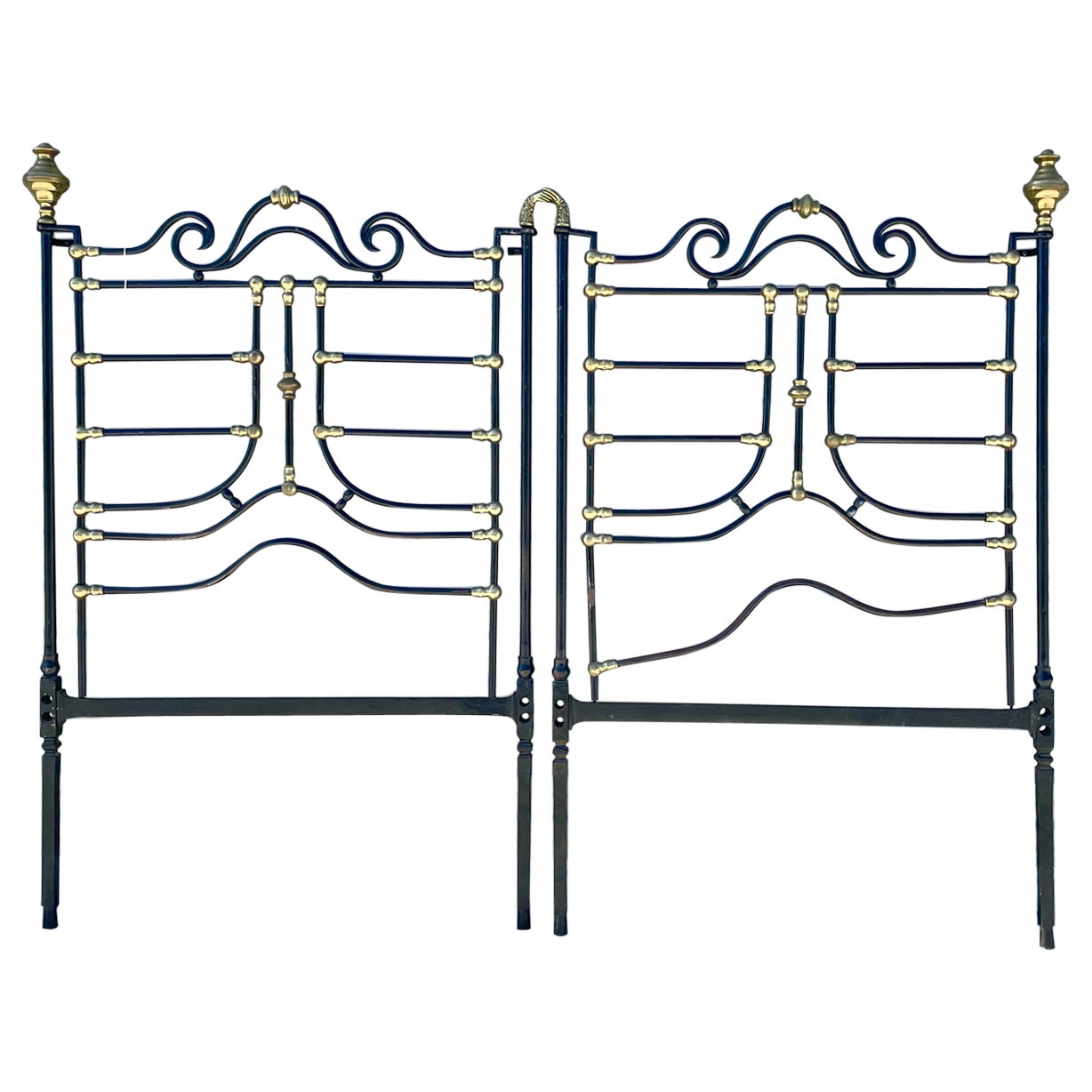 1920s Vintage Brass & Iron Queen Size Headboard For Sale