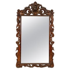 Antique Monumental 19th Century French Oak Bistro Mirror