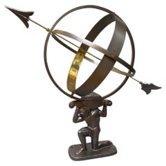 Atlas Armillary Sundial in Pewter Finish with Brass Accents