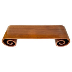 Vintage Grained Mahogany Scrolled Waterfall Cocktail Table