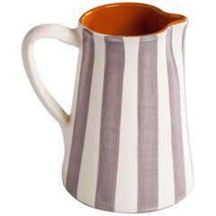 Handmade Ceramic Striped Jug with Graphic Grey and White Design, in Stock