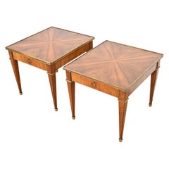 Baker Furniture French Regency Louis XVI Cherry and Burl Wood Nightstands, Pair