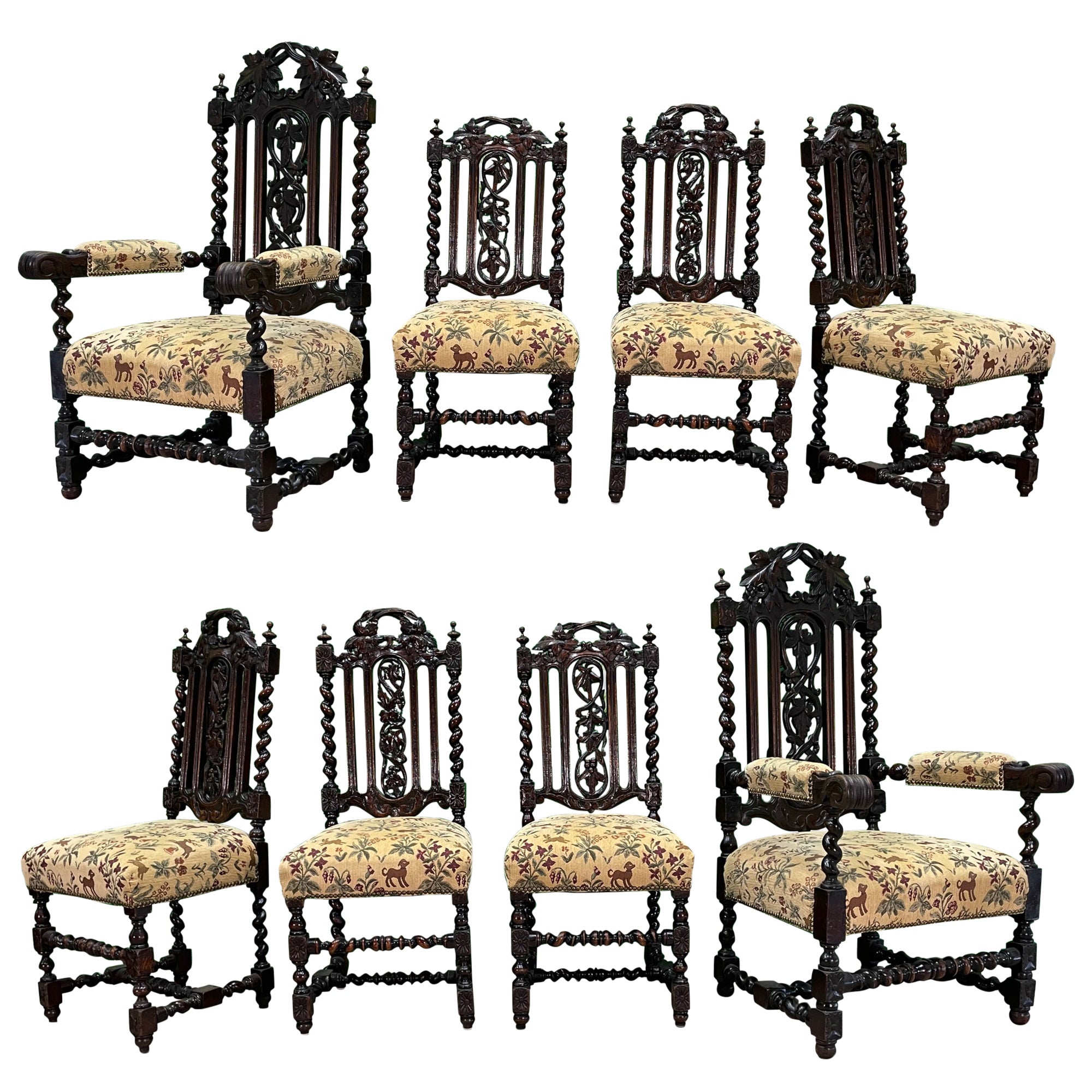 Spanish Colonial Carved Solomonic Dining Chairs For Sale