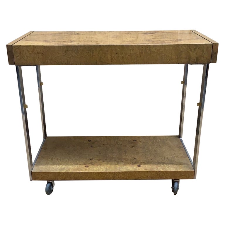 Extending Cart Milo Baughman for Lane Furniture Burl-wood and Chrome Side Extending ...