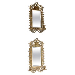 Pair of American Gilt Bronze & Beveled Mirror Figural Mask Wall Sconces, C 1880 