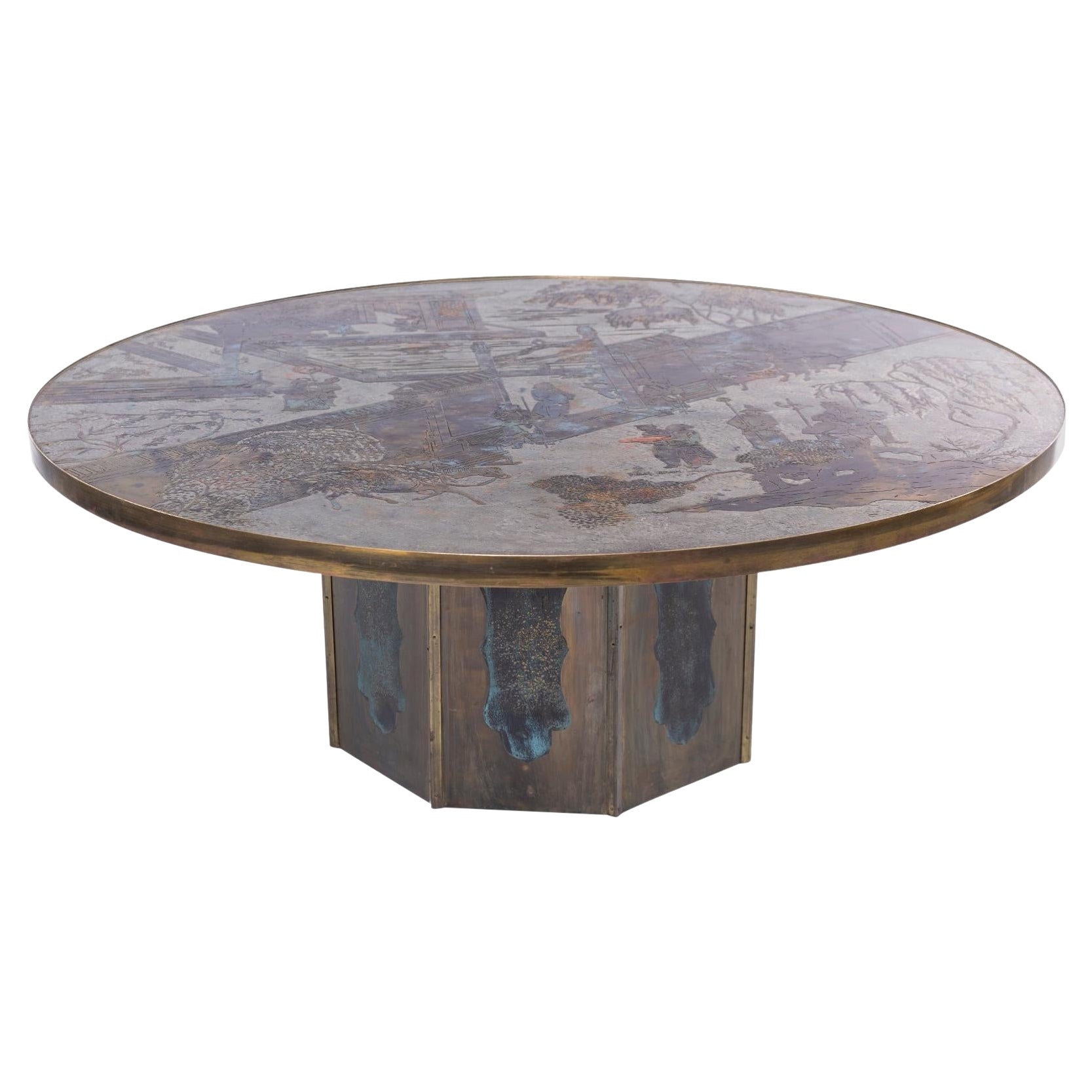 Table ronde LaVerne en étain bronze et laiton en vente