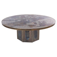 LaVerne Bronze Pewter & Brass Round Table, 1970's
