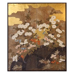 Edo Japanese Screen Two Panels Rinpa School