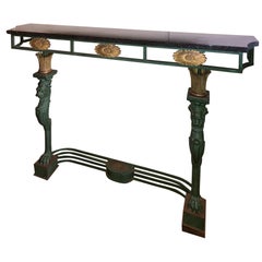 Vintage French Neoclassic//Directoire' Style Marble Top Gilt Bronze & Iron Console Table