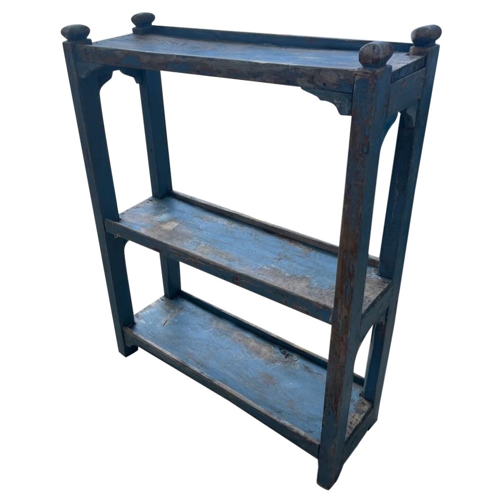 19thc Original Blue Painted Bucket Bench / Book Shelf For Sale