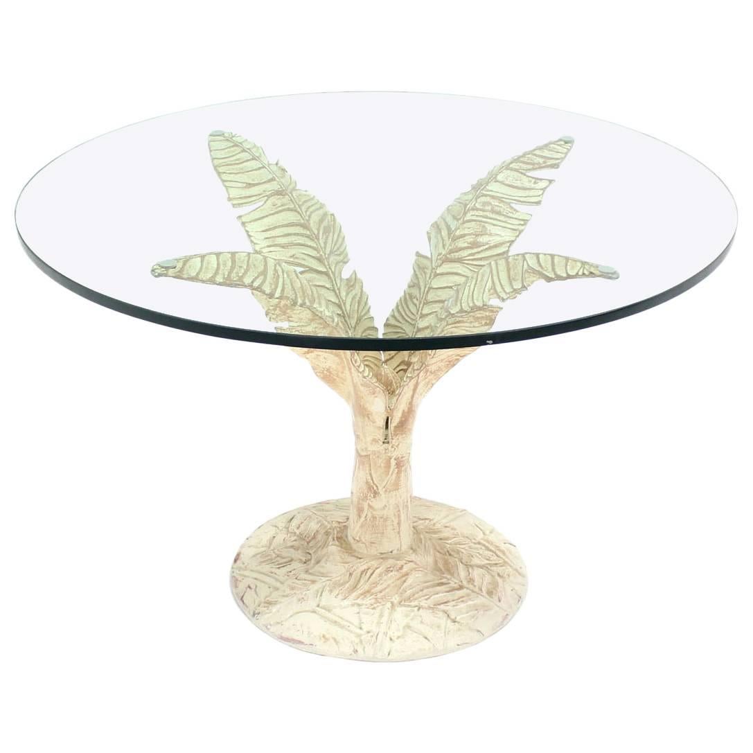 Painted Cast Aluminum Banana Leaf Base Center Table 3/4 Inch Thick Round Glass For Sale