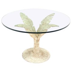 Painted Cast Aluminum Banana Leaf Base Center Table 3/4 Inch Thick Round Glass