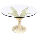 Painted Cast Aluminum Banana Leaf Base Center Table 3/4 Inch Thick Round Glass