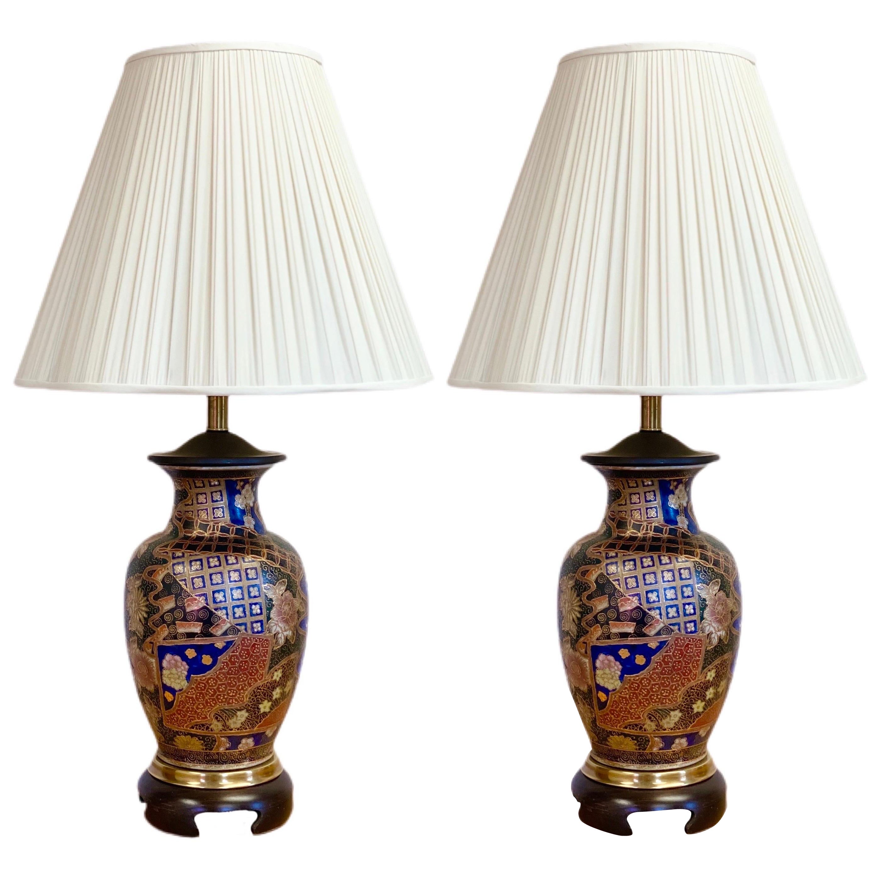 Frederick Cooper Chinoiserie Ginger Porcelain Table Lamps with Shades, a Pair