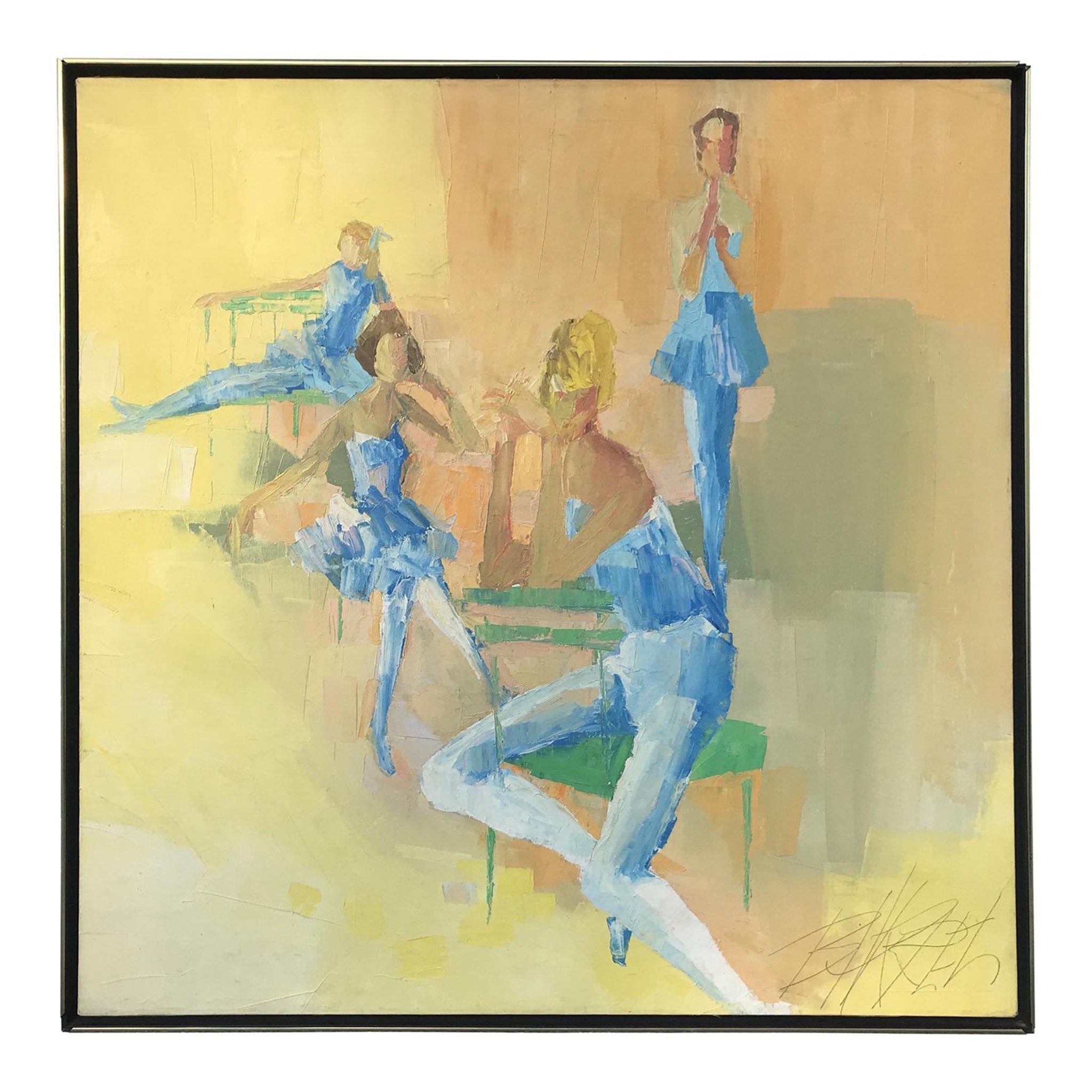 Peinture à l'huile originale sur toile représentant une ballerine, signée George Barrel, années 1960